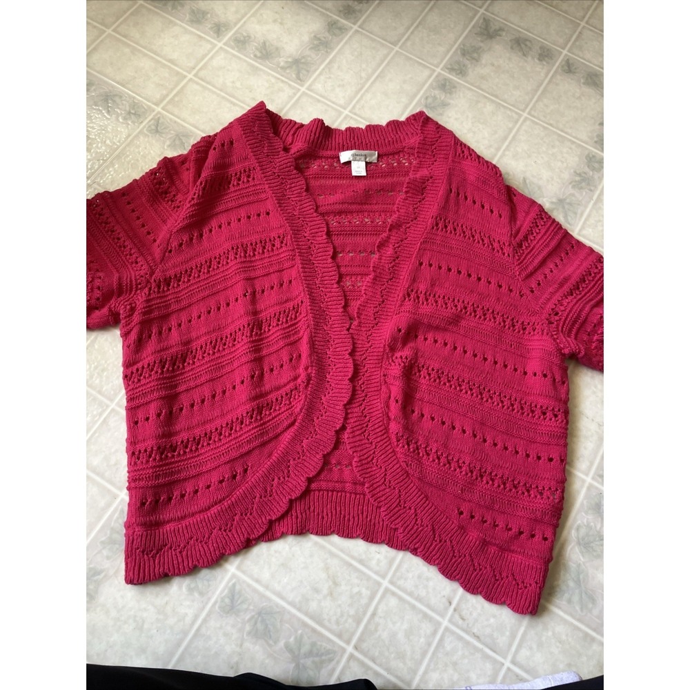 CJ Banks Pointelle Open Knit Shrug Cardigan 2X  Short Slv pink Cottagcore Modest